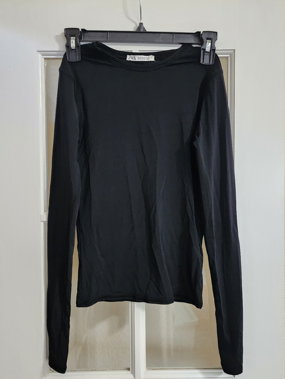 Zara Black Fitted Long Sleeve Top S Stretch Polyamide Minimalist Basic